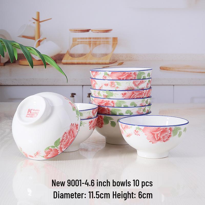 Retro Ceramic Porcelain Microwave-Safe Bowl Set - Chinese Style Tableware