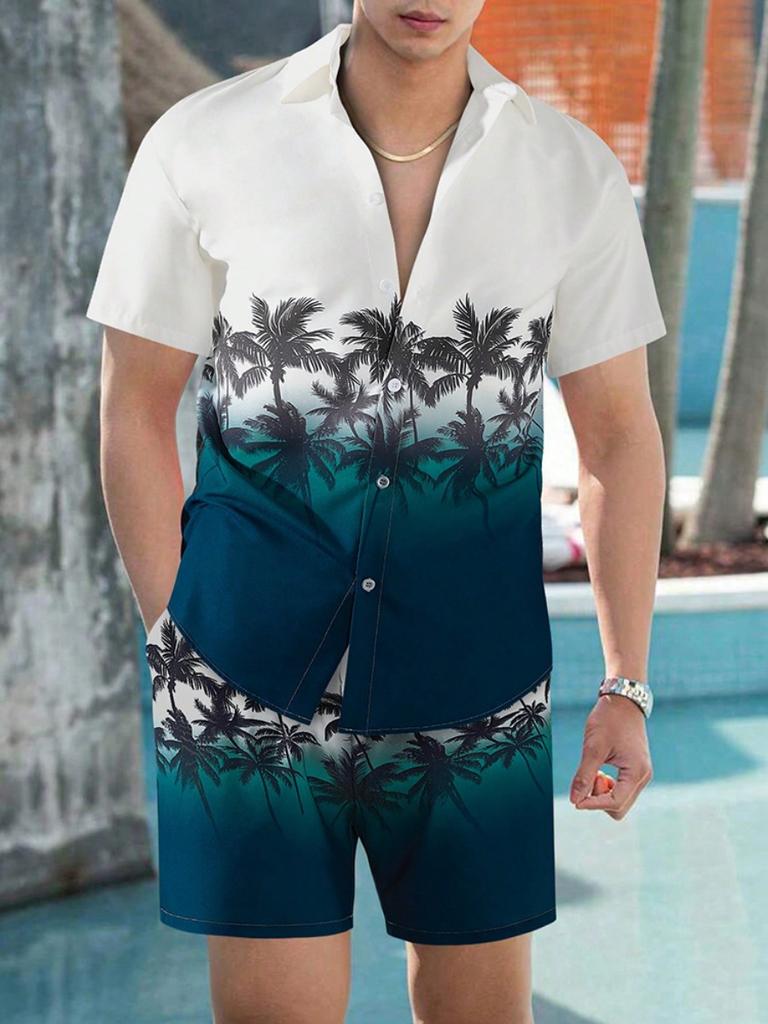 Summer Everyday Men's Sports Shorts Seaside Resort Men's Casual Shirt Men's Hawaiian Short Sleeve Shirt And Beach Shorts Set