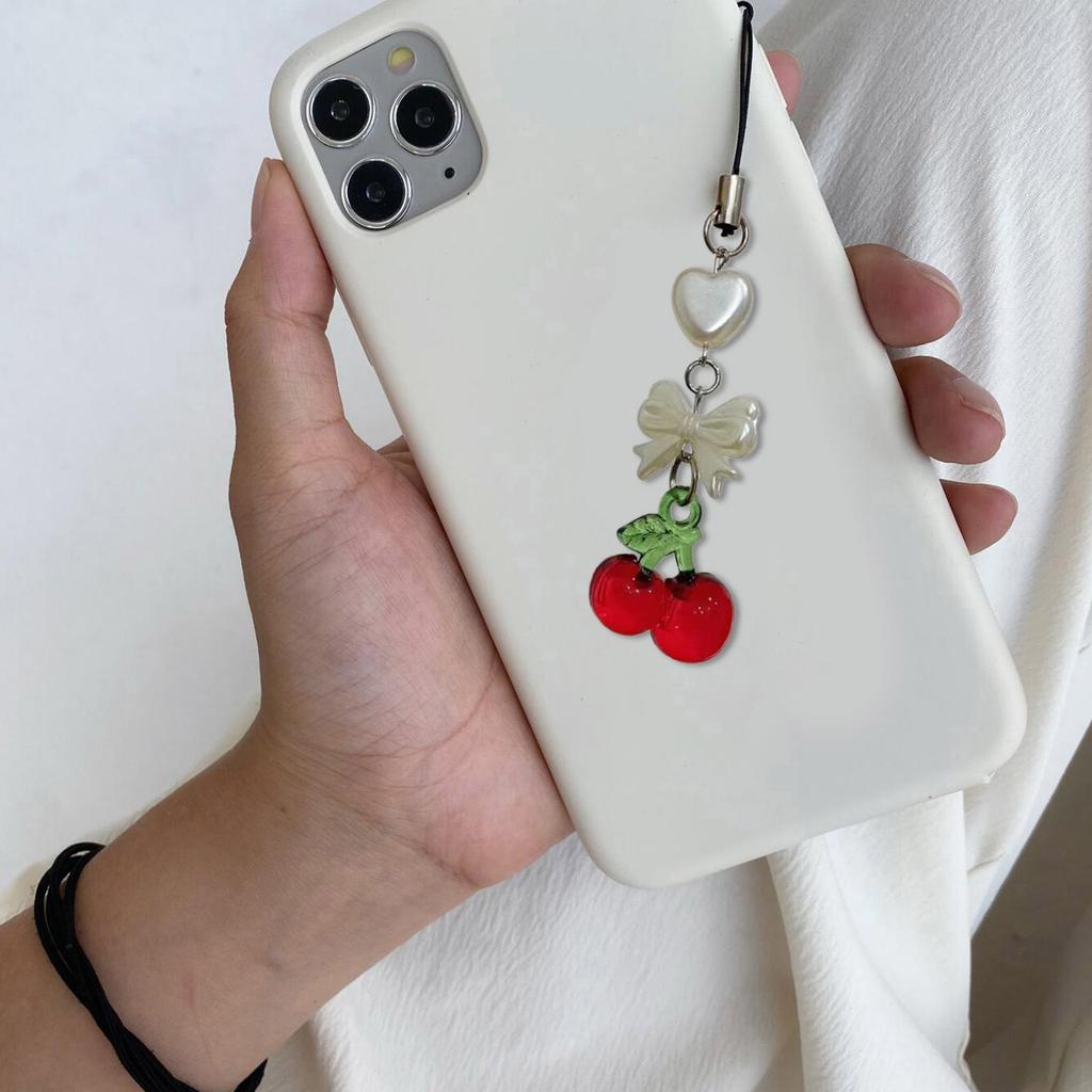 Handcrafted Cherry Phone Charm Cute Phone Pendant Fruit Phone Chain Pendant Strap Lanyard Backpack Pendant for Bag Key