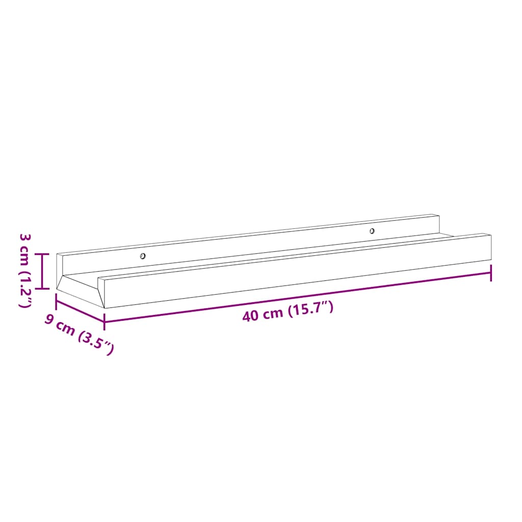 Picture Ledges 2 Pcs White 40 X 9 X 3 Cm MDF
