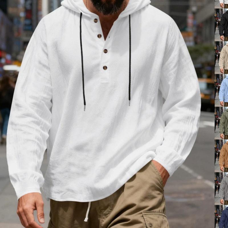 

Spring and Autumn New Loose Linen Men s Breathable Hooded Long-sleeved Beach Casual Hoodie S білий