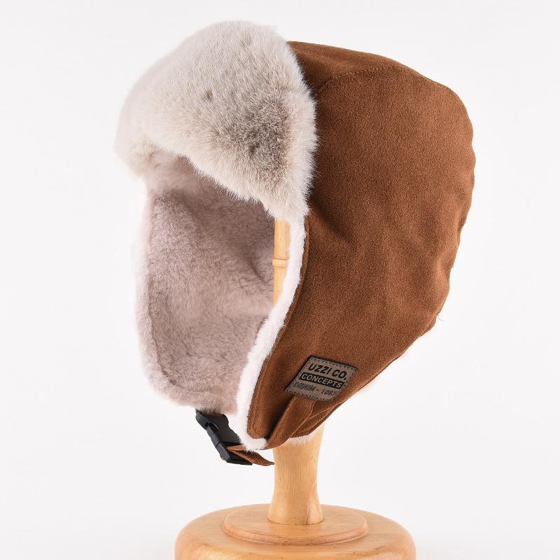 Thunderbolt Hat Men's Fall and Winter Outdoor Warm Ear Protection Cotton Hat Suede Velvet Youth Pilot Biker Cap Female