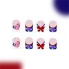 48 Pcs 4th of July Artificial Nail Short Full Cover False Nail Glittering Stick on Nail French Tip Press On Nail