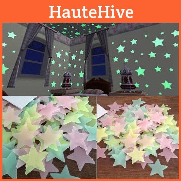 Sachet de 100 pièces d'autocollants muraux phosphorescents de qualité supérieure pour chambres d'enfants en formes d'étoiles colorées