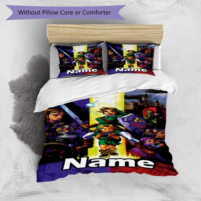 3pcs Duvet Cover Set (1*Duvet Cover + 2*Pillowcase, Without Core), Custom Name The Legend of Zelda Pattern Bedding Set, Home Bedroom Decor Gift