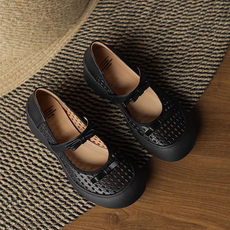 

Французский ретро стиль мода женская повседневная обувь для работы с круглым носком на платформе, туфли-лодочки с мелким вырезом, сандалии с перфорацией 40 чёрный