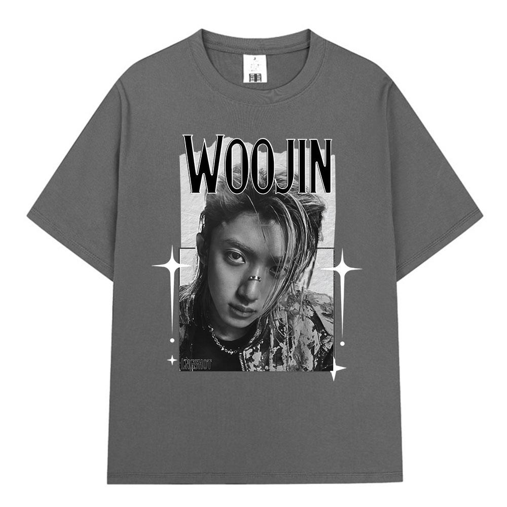 Korean Kpop Hip Hop Group Lngshot WOOJIN Tshirt Unisexs Women Clothing Fashion Tees Oversized Cotton Short Sleeve Tops Fan Gifts