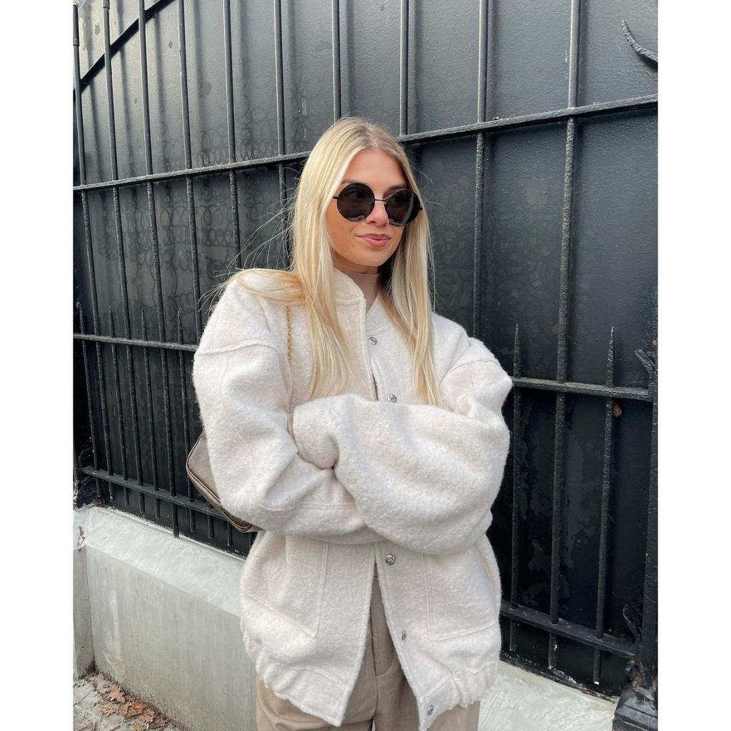 2025 New Women's Casual Color Stand Collar Single Breasted Long Sleeve Coat with Big Pockets Loose Comfortable Outerwear for Europe and America