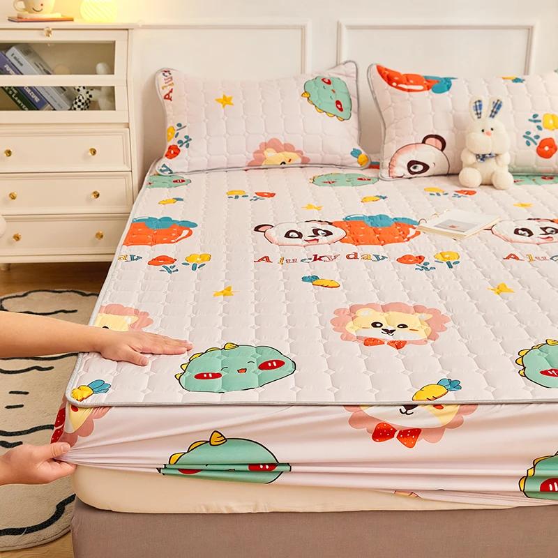 New Thicken Quilted Mattress Cover King Bed Fitted Bed Sheet Anti-Bacteria Mattress Topper Air-Permeable Bed Pad (No Pillowcase)