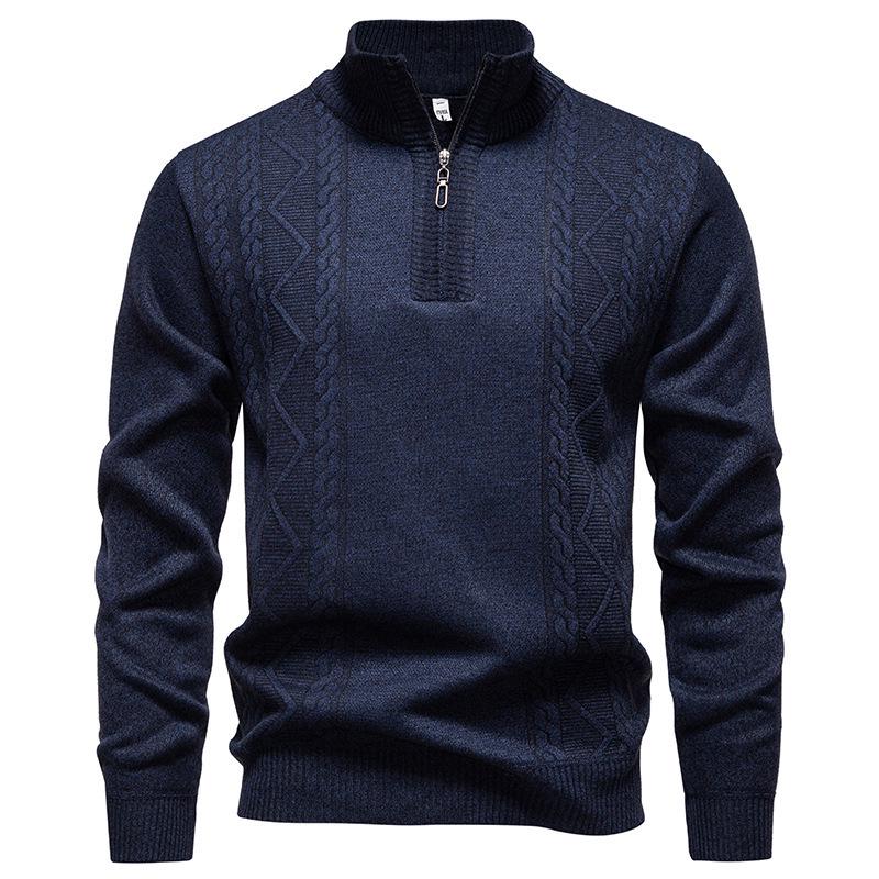 Men s Plus Size Stand Collar Jacquard Knit Pullover Sweater 2XL темно-серого