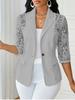 Women's Lapel Three‑Quarter Sleeve Blazer Slim Fit Elegant Lace Splicing Single Button Jacket