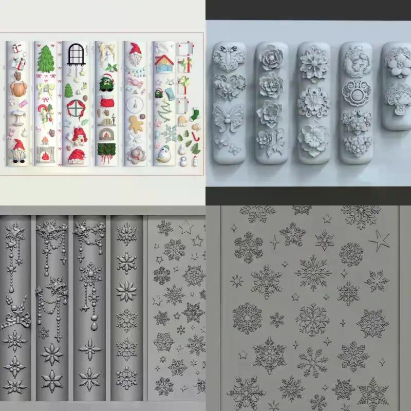 3D Silicone Nail Mold Cartoon Christmas Flower Butterfly Nails Templates DIY Nail Art Decor Manicure Template For Nail Charms