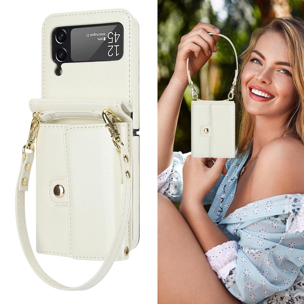 Crossbody Cards Bag Rfid Leather Wallet Case For Samsung Galaxy Z Flip 5 4 3 5G Flip5 Long Lanyard Purse Pocket Hand Strap Cover