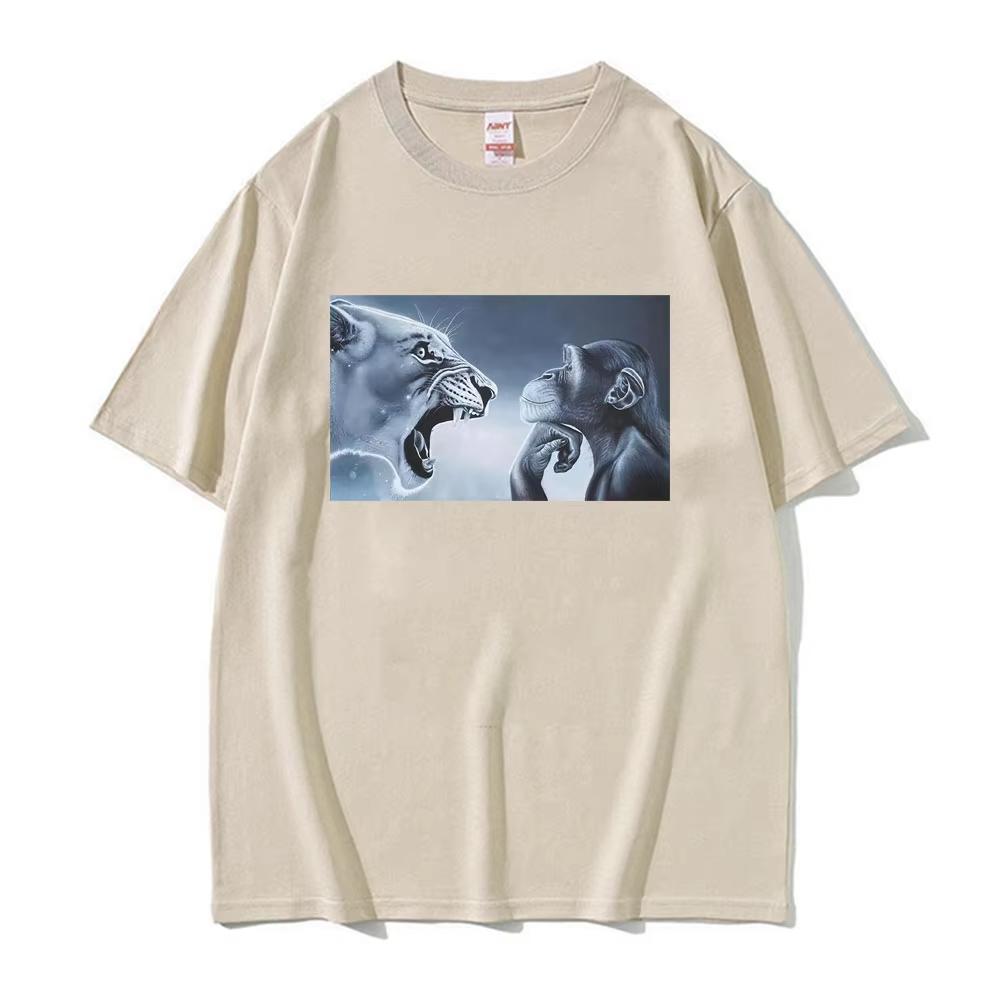 Vtipné Rage Bait Lví Opičí Meme Grafické Tričko Pánské Dámské Móda High Street Trička Oversized Volné Krátký Rukáv Trička