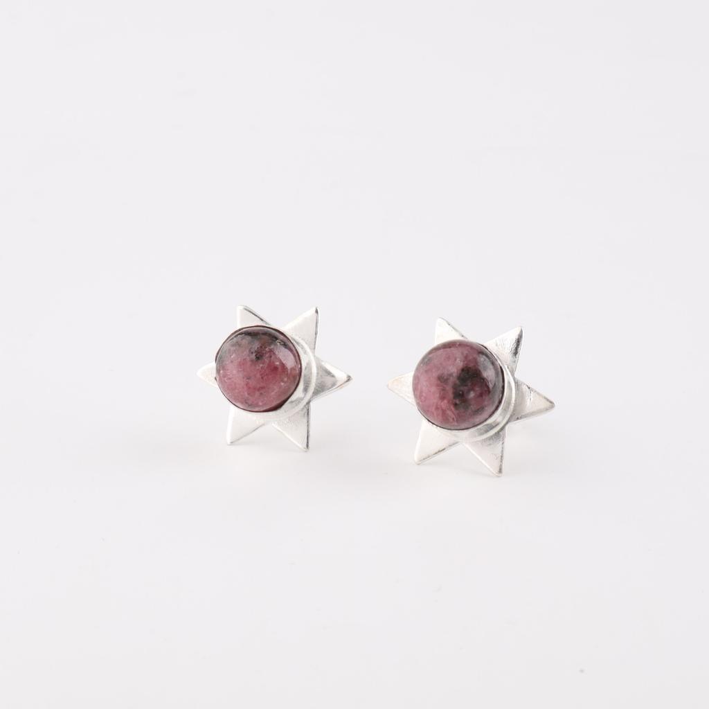Natural Black Rhodonite Gemstone 925 Sterling Silver Jewelry Stud Earrings 0.44" EE-175-28