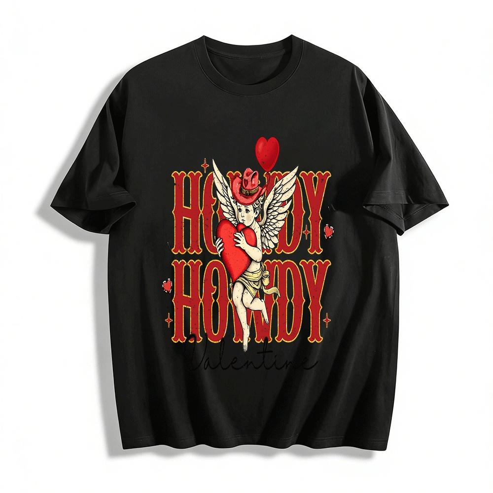 

Cupid Cowboy Style Heart Print Casual Top For Valentine s Day Pure cotton T-shirt XXS