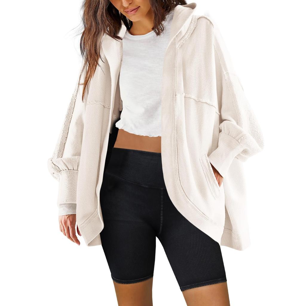 Womens Sweatshirt Cardigan Oversized Open Front Hooded Jackets Coats with Pockets