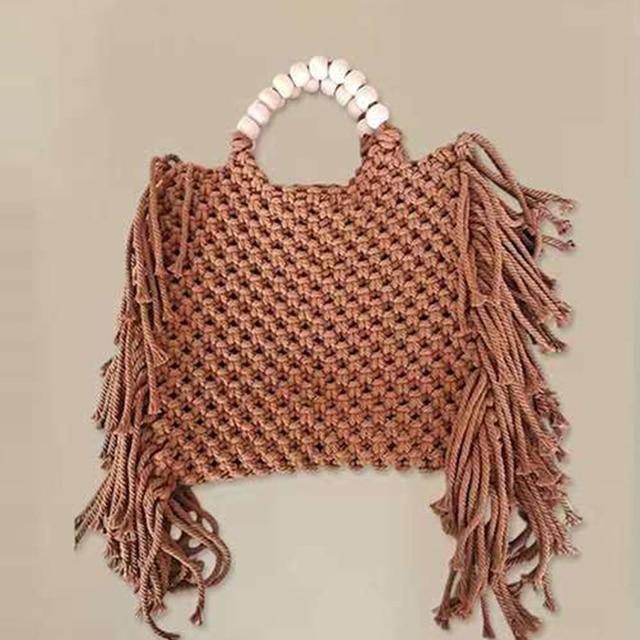 Female Tote Bags Large Capacity Luxury Designer Handbag For Women  Knitting Tassel Beading Decorate Purse Ladies Beach Bag