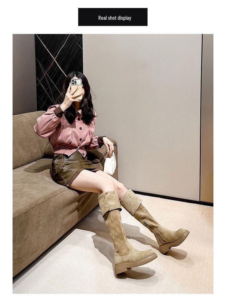 Women's Plus Size Over-the-Knee Slimming Knight Boots - Thick-Soled, Large Calf, Autumn/Winter