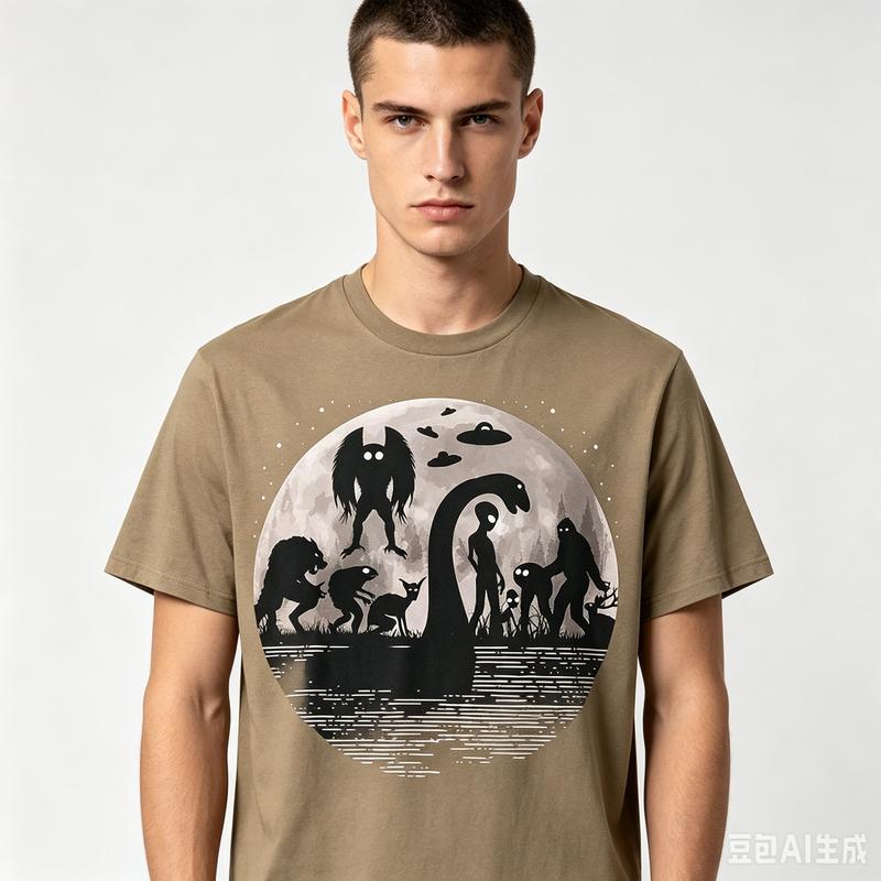 Mystery Creatures Moon Print TShirt UFO Bigfoot Graphic Tee 100 Cotton for Unisex and Unisex Casual Cotton Short Sleeve Tee Top