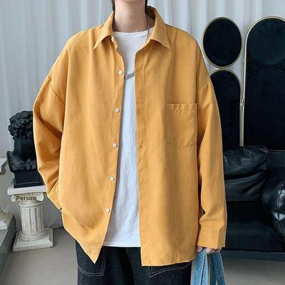 2021 Men's Korean Style Trendy Long-Sleeve Shirt - Loose Solid Color Thin Jacket for Autumn