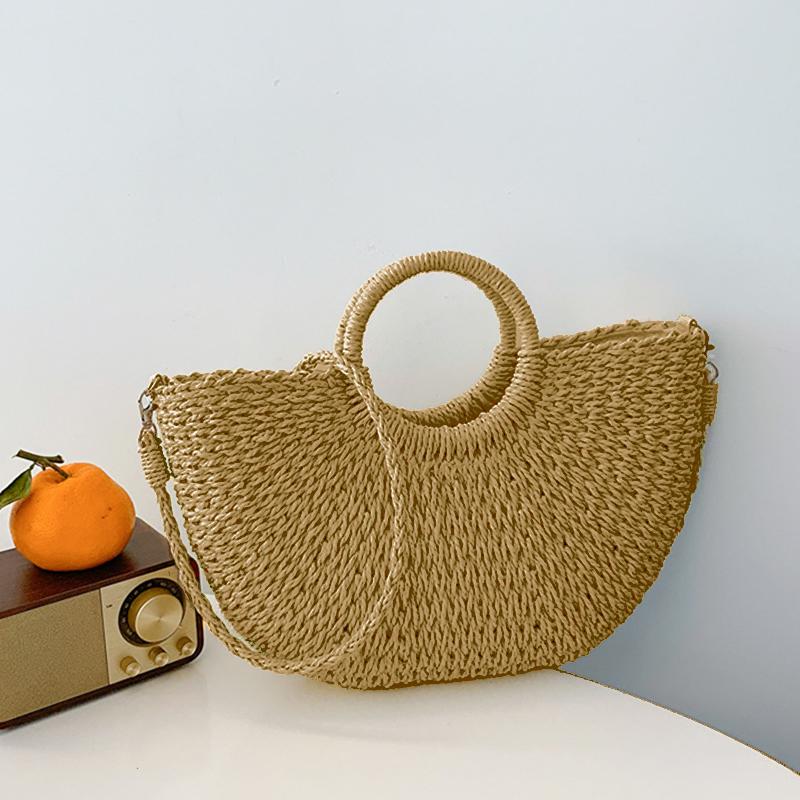 Women New Straw Handbags Woman Handmade Woven Basket Rattan Handbag For Femme Simple All-Match Handbag