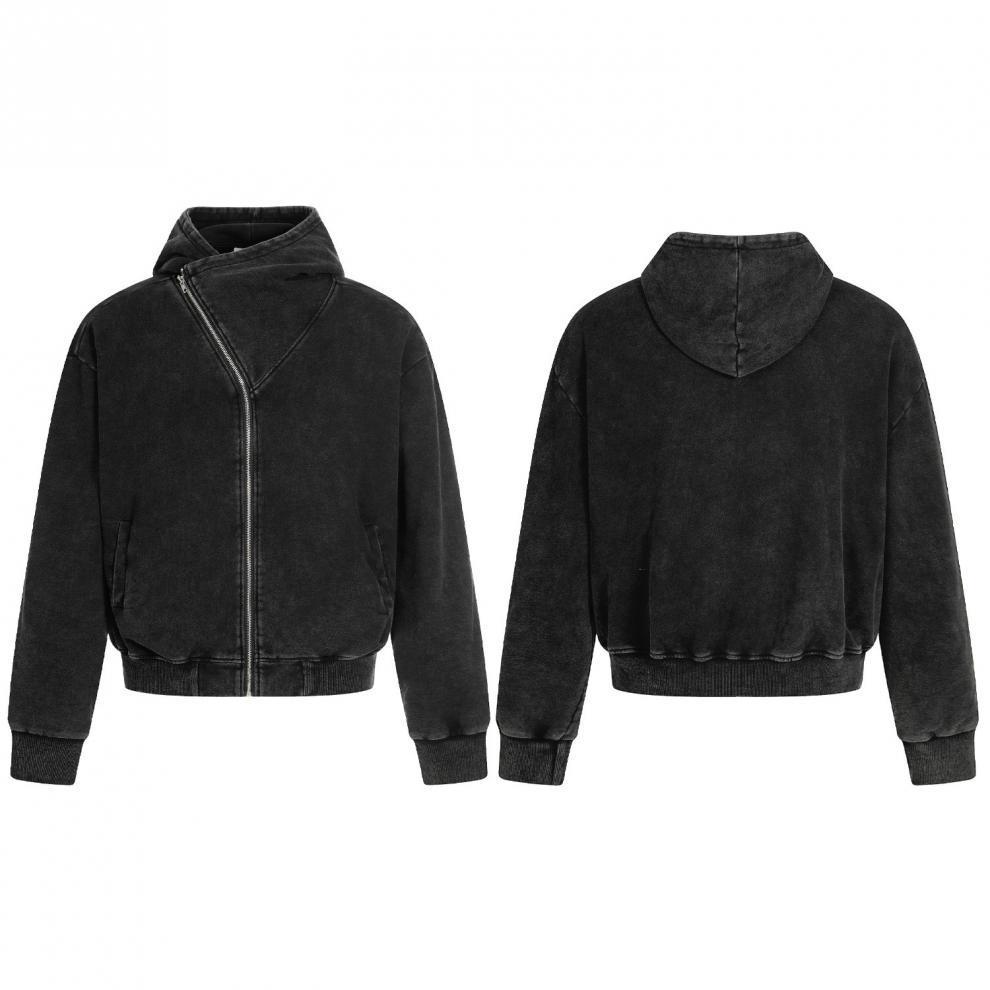 Unisex Retro Washed Black Hoodie: New Autumn Design, Loose Fit, Versatile Cardigan Outerwear.