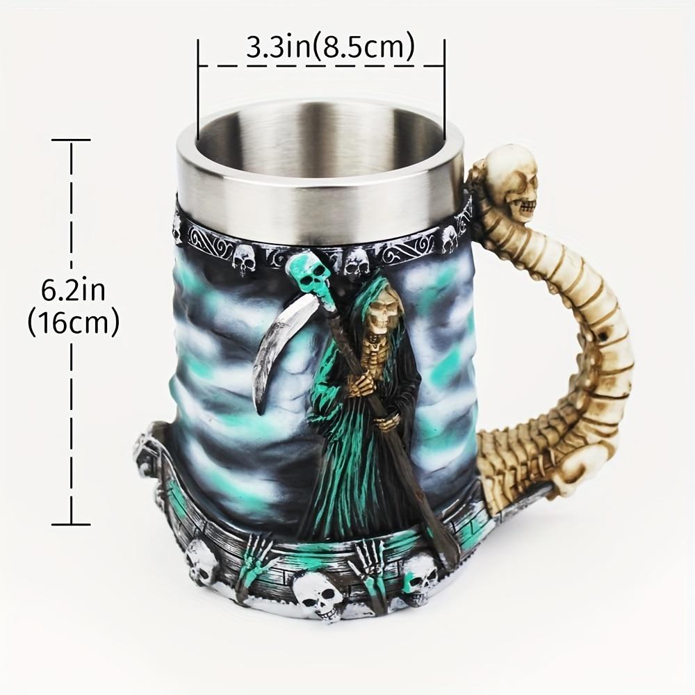 2025 New 2oz /600mlHalloween Mug Death Coffee Mug Stainless Steel Beer Cup, Skull Shaped Cup Birthday Gifts Mugs Coffee Cups
