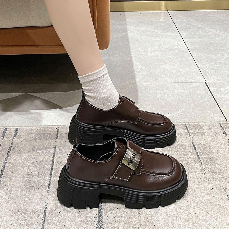 Klettverschluss vielseitige schwarze Einzel-High Heels, neue Winter-Plateau-Damen-Softsohle, rundköpfige kleine Lederschuhe