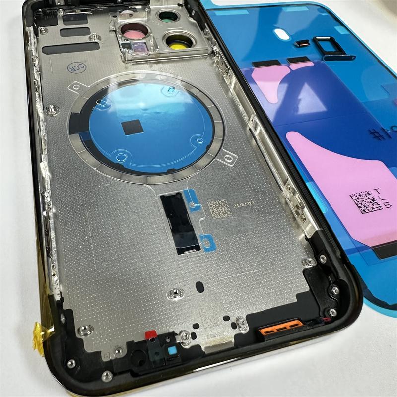 Back Housing For iPhone 14 Pro Back Battery Door Rear Glass + Middle Frame Cover ,SIM Tray Side Key Replacement CE Logo