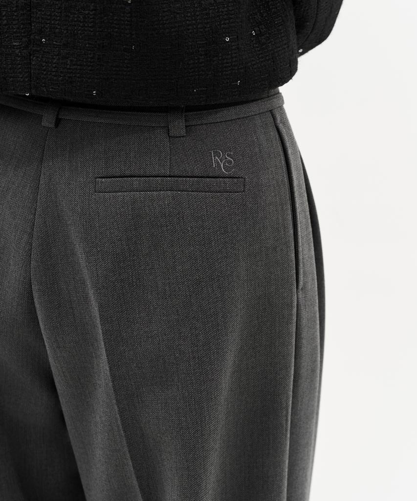 Laneonkyulleoseu Belt Detail Pintuck Wide Pants_Melange Grey