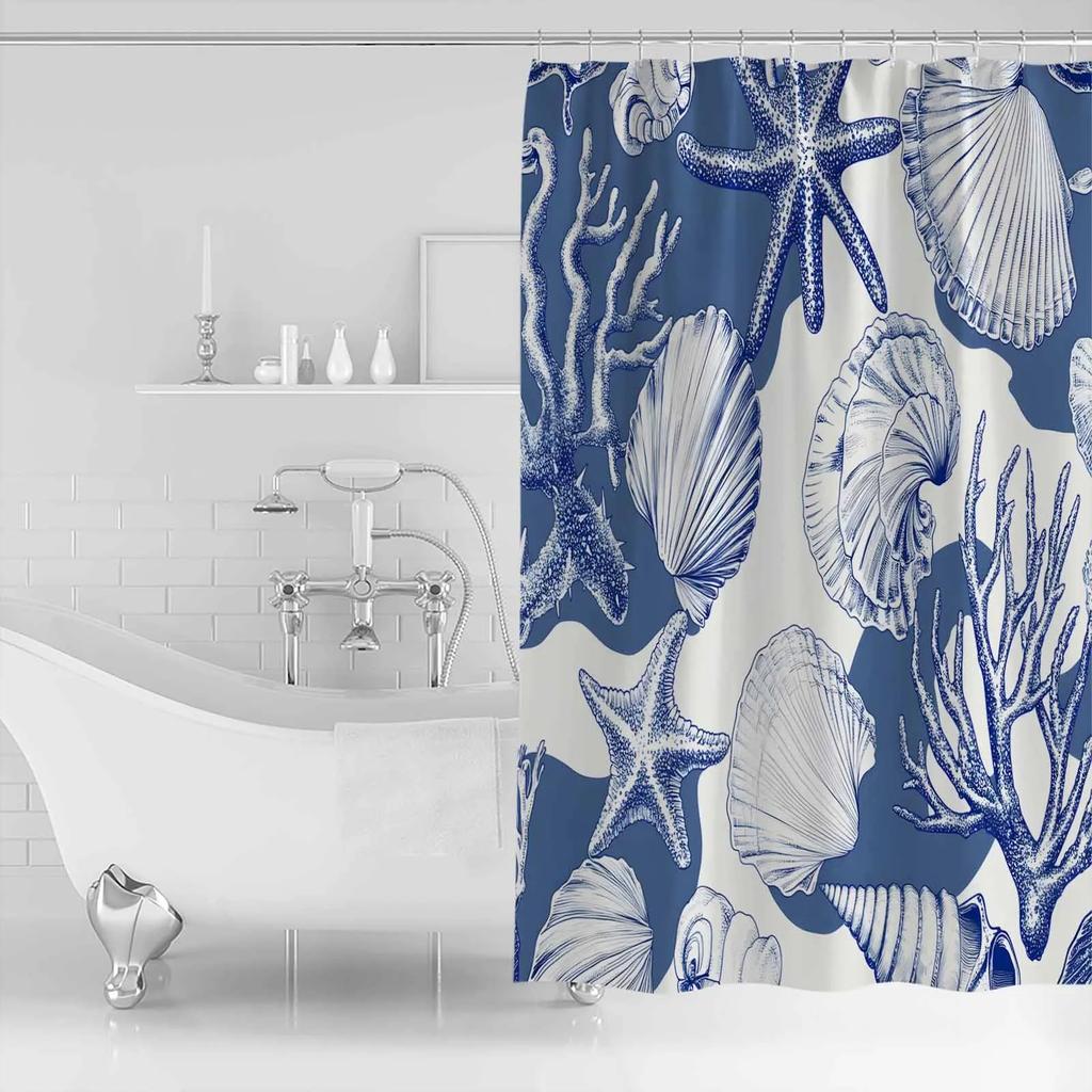 Watercolor Shell Coral Shower Curtains Waterproof Bath Curtains Home Decor Modern Luxury Bathroom Curtain