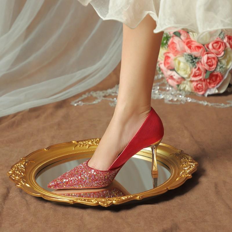 High Heels Women's Spring/autumn Models Pointed High Heels Light Mouth Leather Shoes Women's Stiletto Fashion Banquet Pumps
