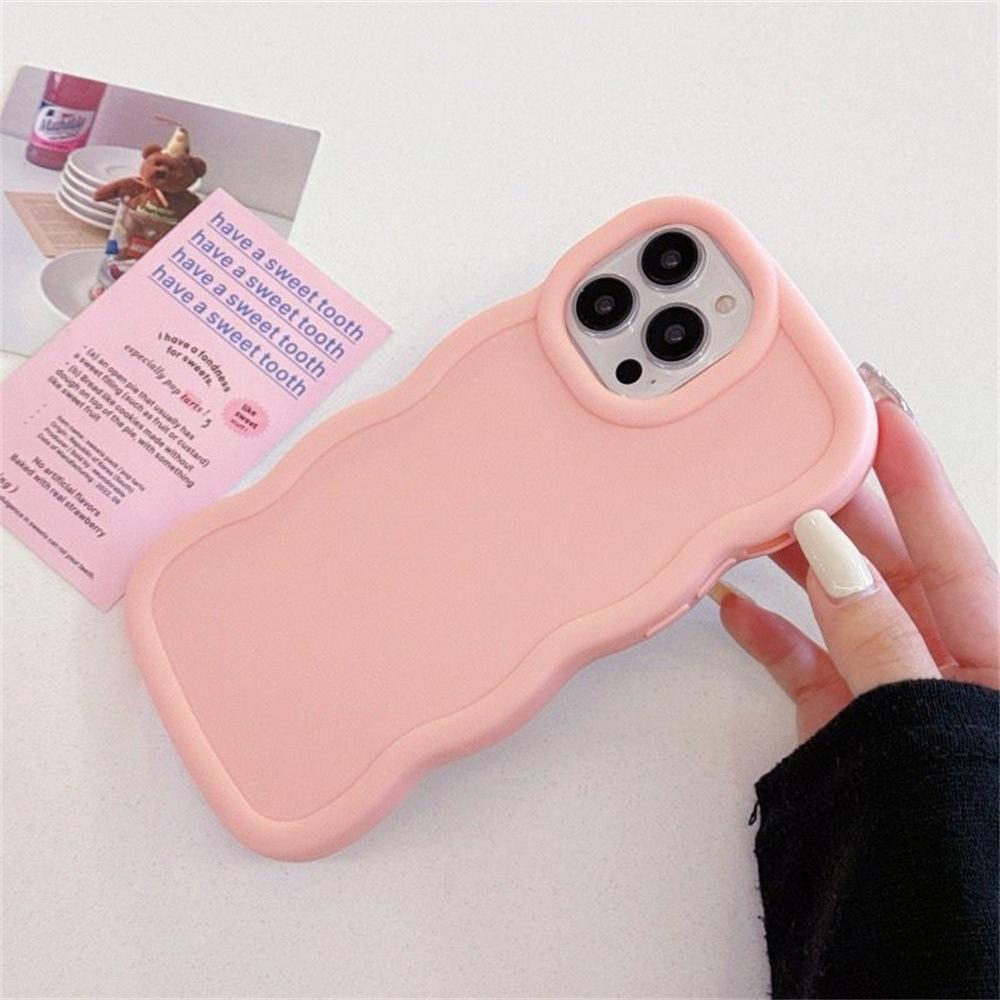 Solid color Macaron wave for iPhone15 mobile phone case Apple 16Pro large hole 12/13ins wind 15 full