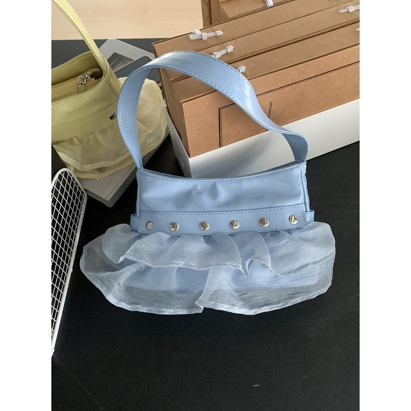 Portable Shoulder Bag Women's Spring and Summer Fashionable Spice Girl Hand Bag Rivet Mesh Pleated Armpit Bag Women