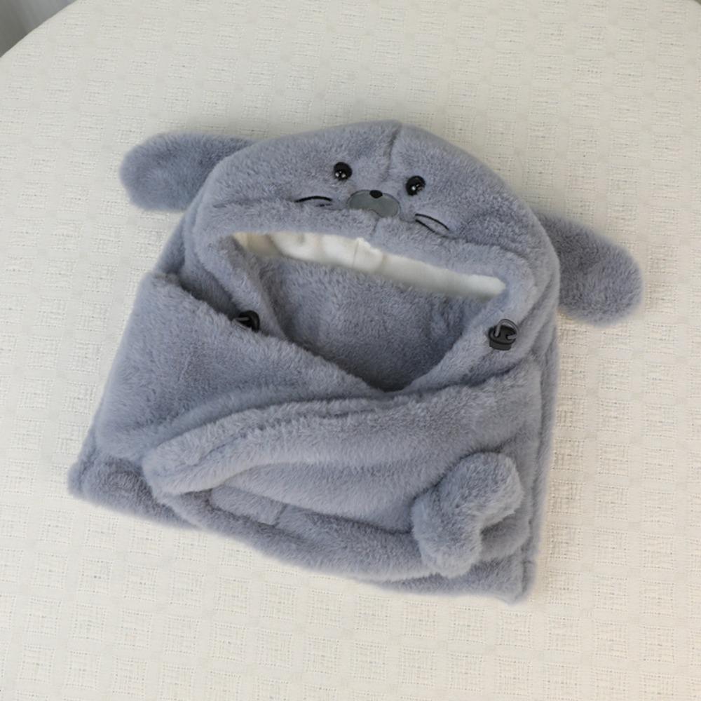 Cute Seal Plush Hooded Scarf 3 in 1 Ear Protection Hat Simple Earflap Hat Streetwear
