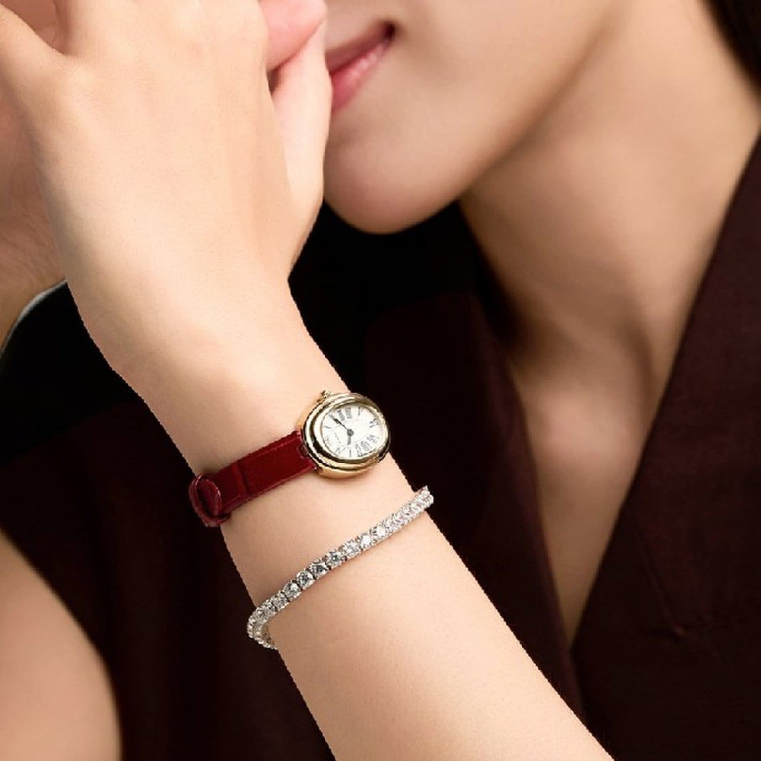 [LLOYD] Awesome Oval Burgundy Croco Genuine Leather Watch for Women (LL2G25803XGV)