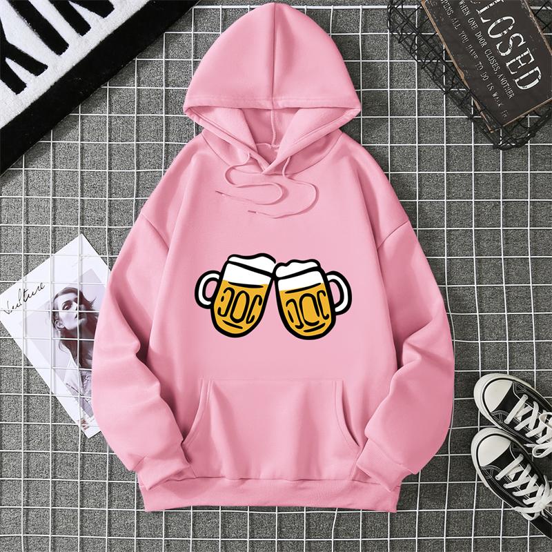 Hoodie Clinking Beer Mugs Print Lively Social and Festive Free Style Graphic Soft Fabric for Celebration-Themed Casual Looks