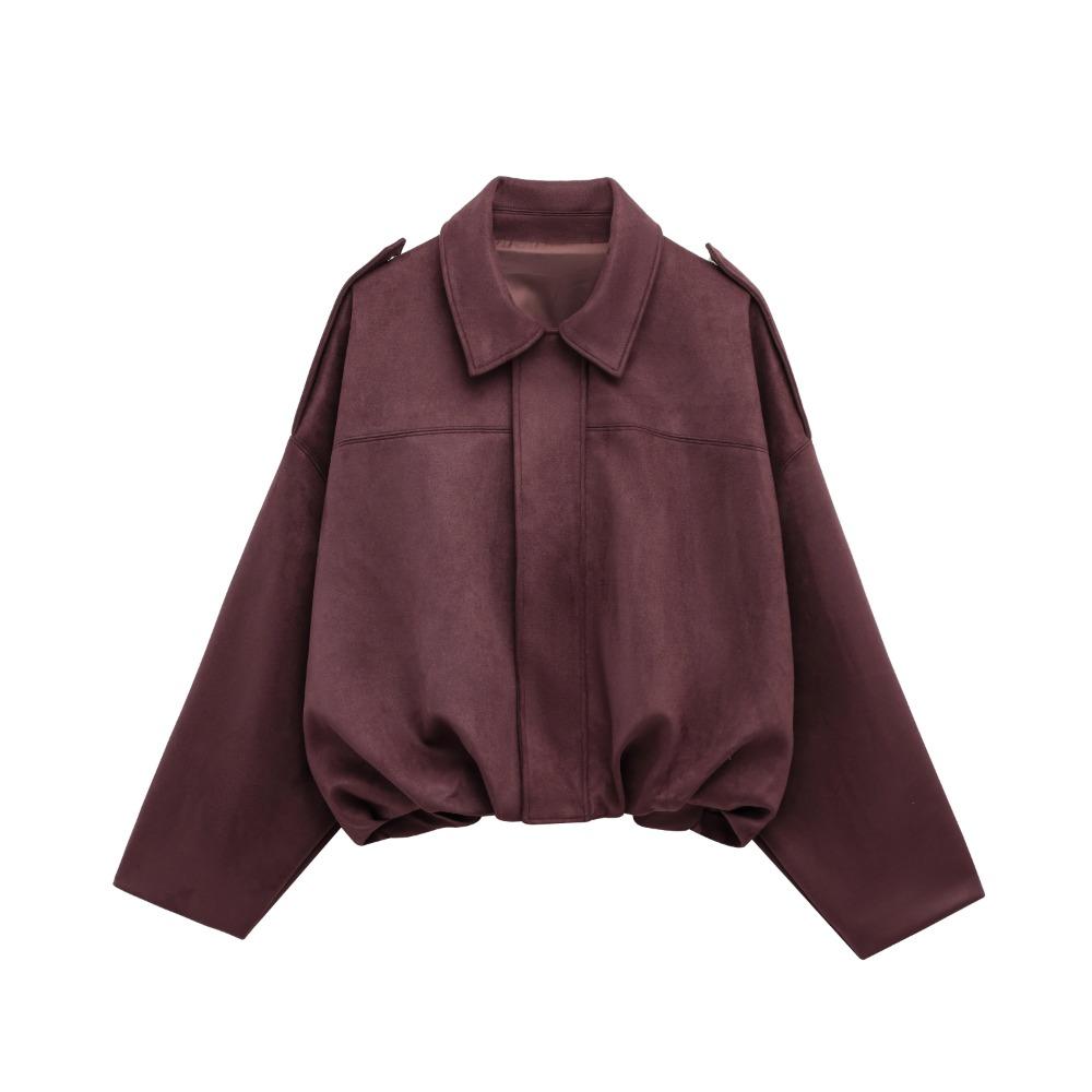 Women Suede Jacket Loose Casual Bomber Coat Lapel Zipper Long Sleeve Jackets Vintage Lady Motorcycle Outwears