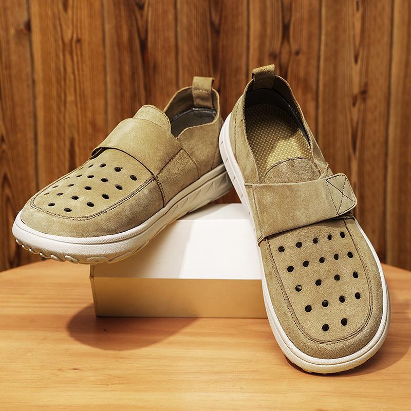 

Модная дышащая обувь из замши с перфорацией, мужские слипоны на плоской подошве с круглым носком, мужская повседневная обувь, летние уличные удобные ретро-кроссовки 46