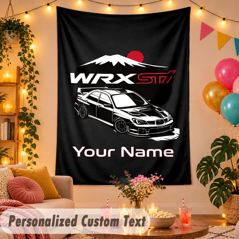 Subaru STI Personalized Wall Tapestry Custom Name Text Polyester Hanging Decor Home Room