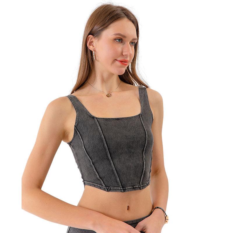 New Denim Yoga Exercise Vest Women's U-Shaped Stretch Slimming Beauty Back