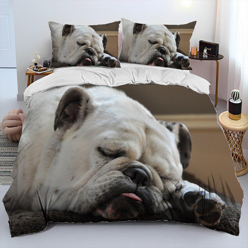 Three-Piece Digital Printing 3D Cute French Pit Bull Pet Puppy Quilt Cover Bedding Order