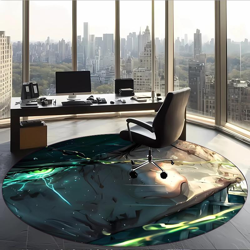 Zoro (1) Round Office Rug Decorative Floor Rug for Office Bedroom Living Room and Home Space