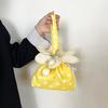 Floral Trim Flower Drawstring Crossbody Bag Flower Pendant Canvas Shoulder Bag  Vacation