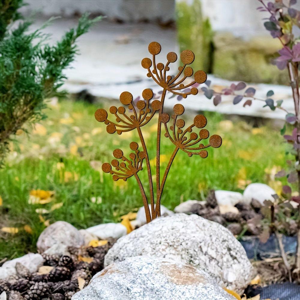 Crafts Metal Decorative Rusty Stake Antique Design Plant Shaped Garden Pile Art Ground Stake Home
