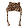 Fashion Design Plush Bear Hat Leopard Print Ear Protection Hat Warm Cartoon Fleece Hat  Girls