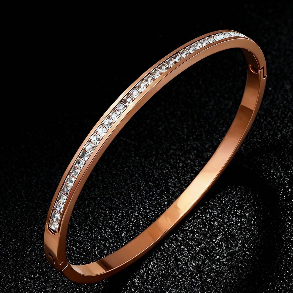 18K Gold-Plated Stainless Steel Bracelet for Girls & Women with Diamond Inlay - Retro Stackable Design