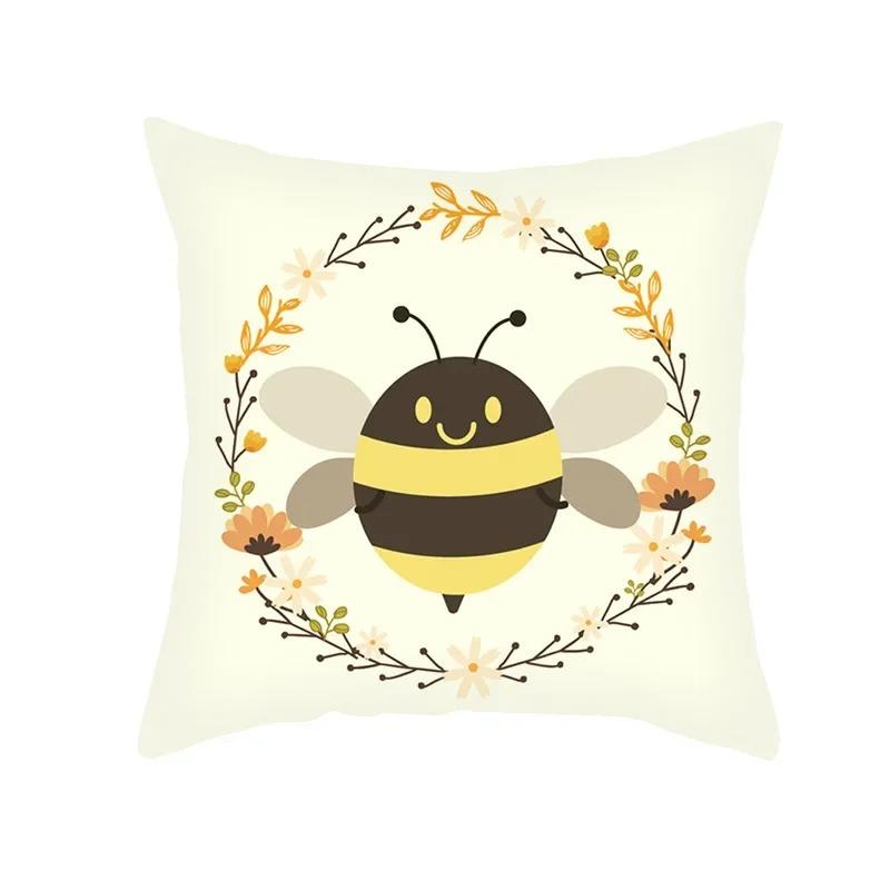 Office Living Room Home Pillowcase Car Ornaments Cartoon Bee Print Pillowcase