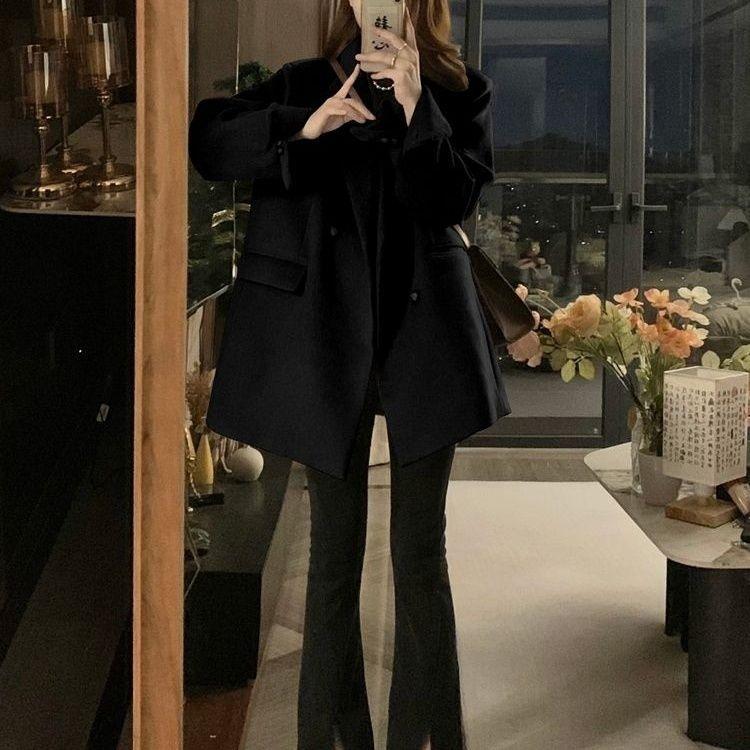 Women Office Lady Elegant Loose Retro Woolen Blazer Jacket Autumn Winter Thickened Coat Brown Korea Chic Overcoat